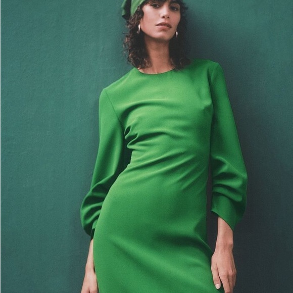 Zara Dresses & Skirts - Zara Green Midi Women's Dress with Ruched Sleeves